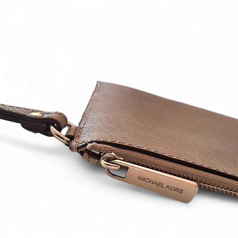 Michael Kors Jet Set Travel Studded Large Saffiano Leather Wristlet – Taupe Gray